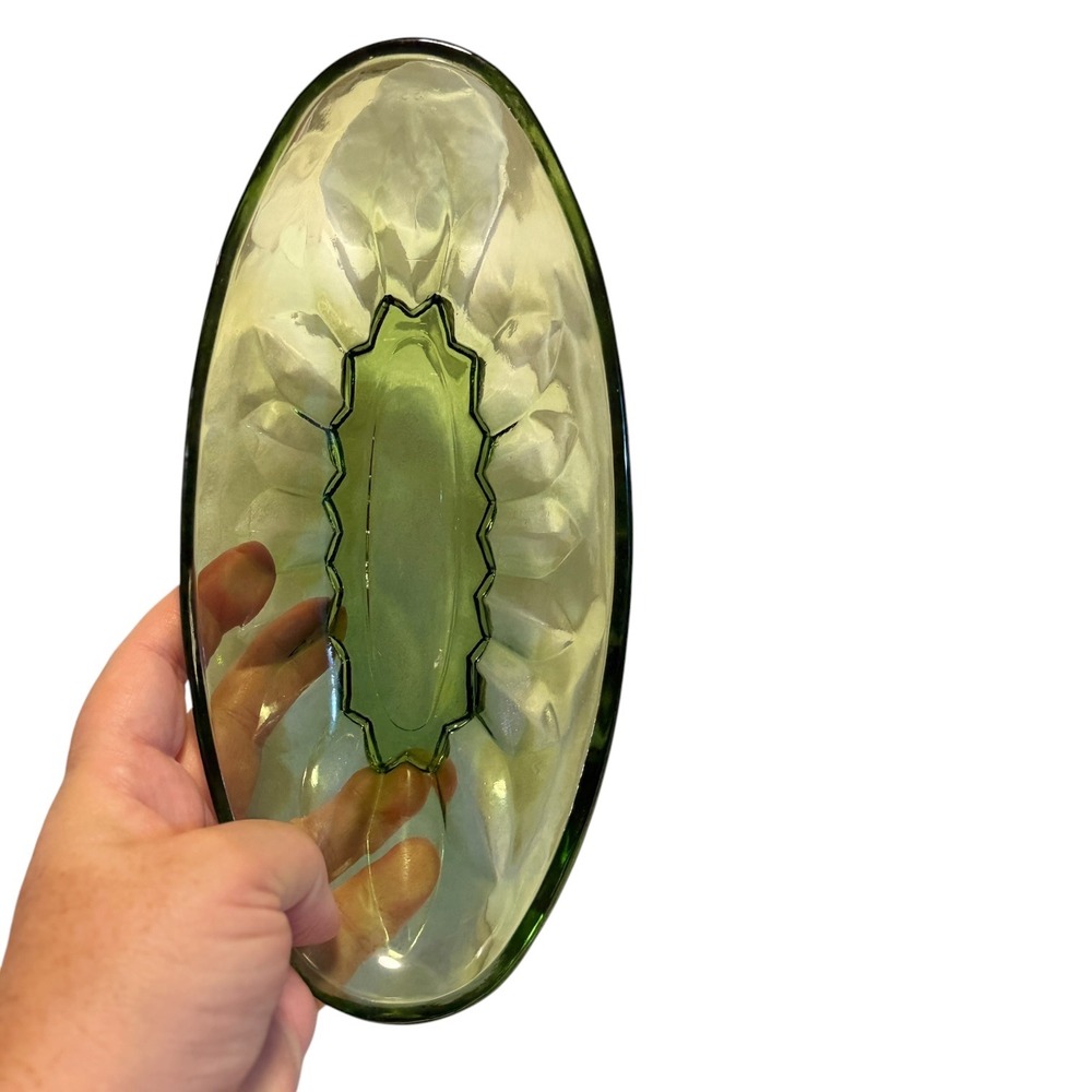 Vintage Avocado Green Glass Oval Relish Dishes Set of 3 MCM Retro Serveware - Picture 6 of 12